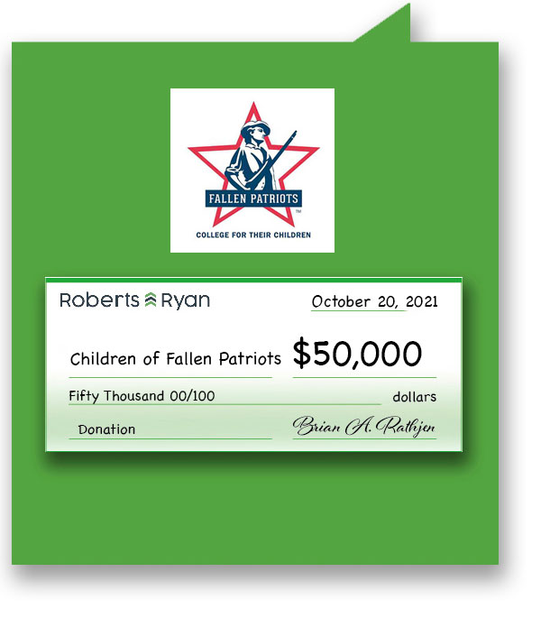 $50,000 donated to Children of Fallen Patriots by Roberts and Ryan