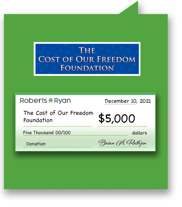 Roberts and Ryan donates $5,000 to Cost of Our Freedom Foundation