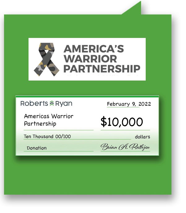 Roberts and Ryan donated $10,000 to America's Warrior Partnership