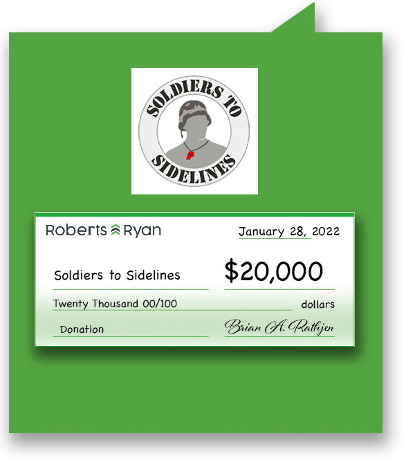 Roberts and Ryan donated $20,000 to Soldiers to Sidelines