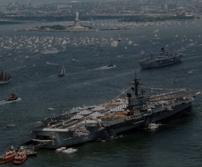 NYC Fleet Week with military ships on Hudson River