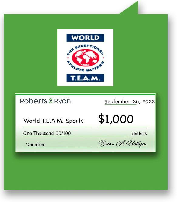 Roberts and Ryan donates $1,000 to World T.E.A.M. Sports