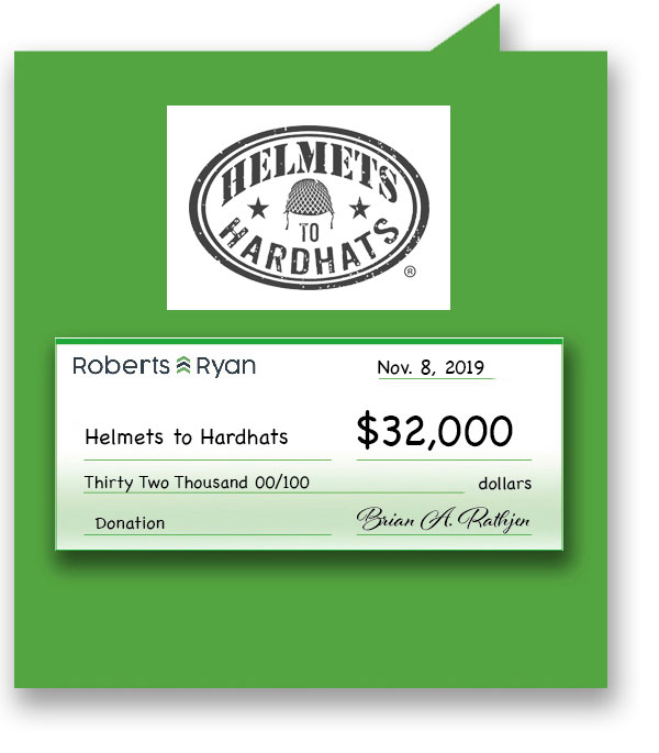 Roberts and Ryan donated $32,000 to Helmets to Hardhats in 2019