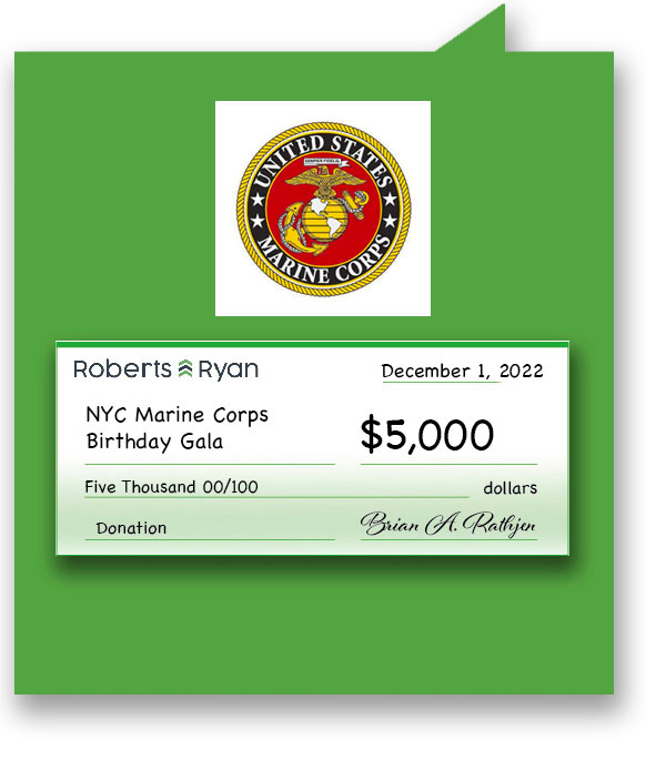 Roberts and Ryan donated $5,000 to the US Marine Corps Birthday Gala
