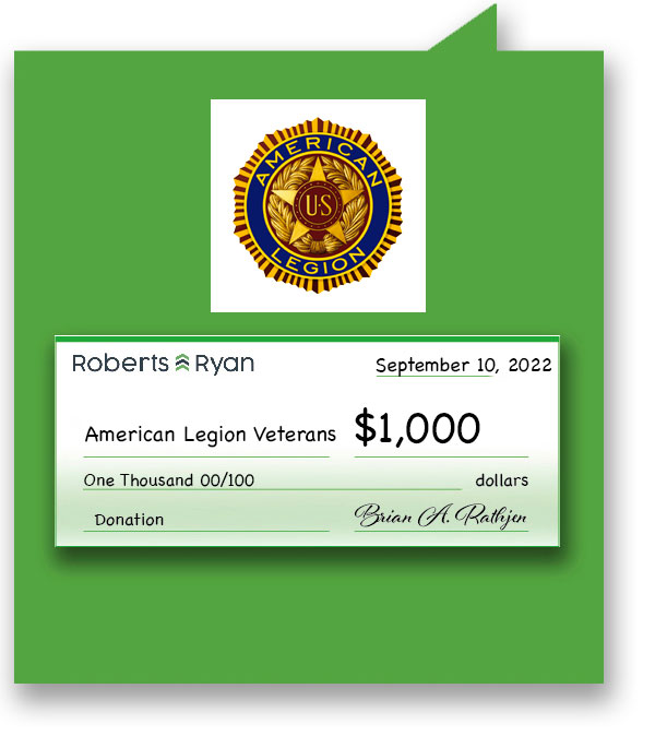 Roberts and Ryan donated $1,000 to American Legion Veterans