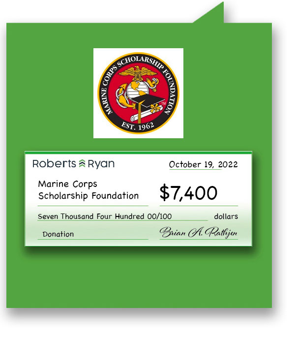 Roberts and Ryan donated $7,400 to the Marine Corps Scholarship Foundation