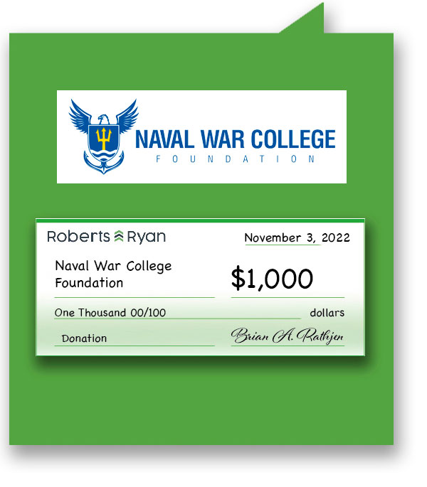 Roberts and Ryan donated $1,000 to the Naval War College Foundation