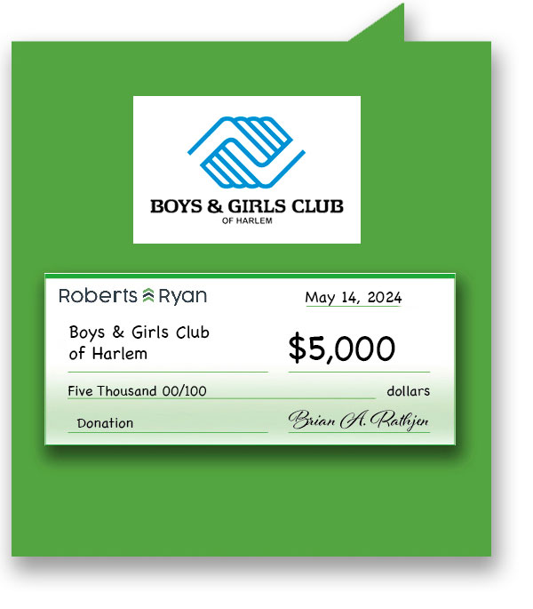 Roberts and Ryan donated $5,000 to the Boys & Girls Club of Harlem