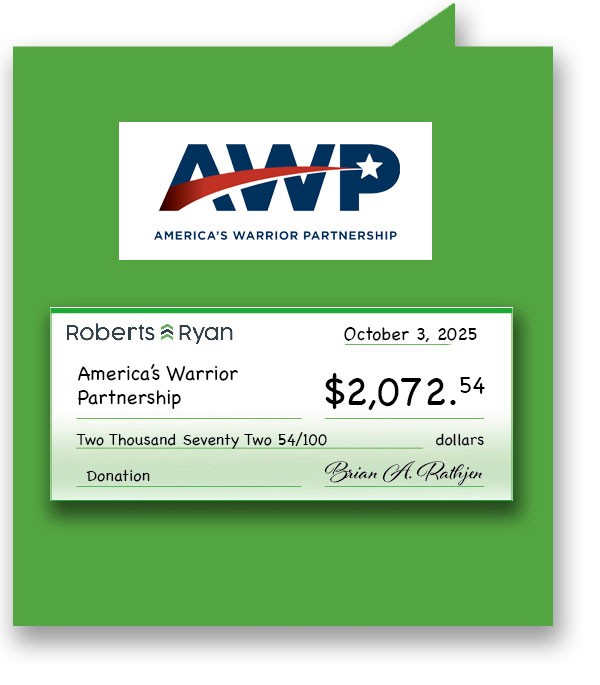 Roberts and Ryan donated $2,072.54 to America's Warrior Partnership