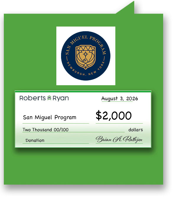 Roberts and Ryan donated $2,000 to the San Miguel Academy of Newburgh, New York
